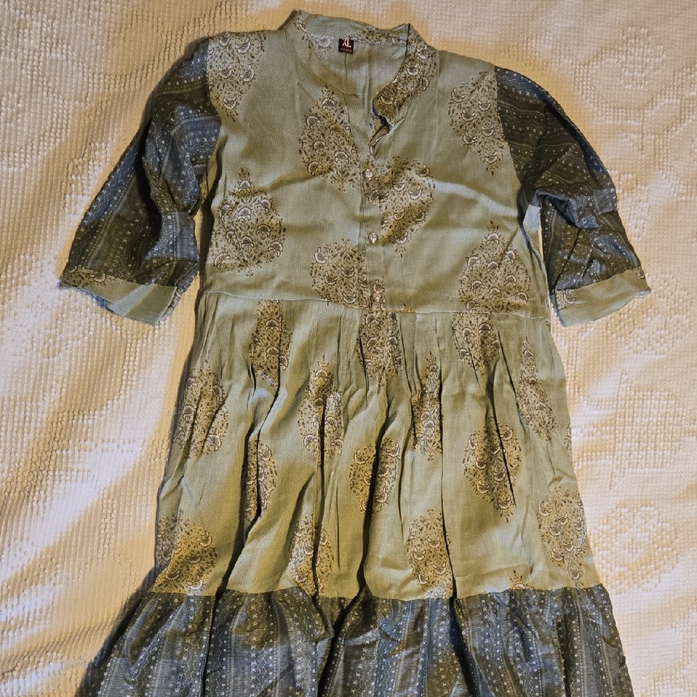 Mixed Pattern Green Dress Womens XL